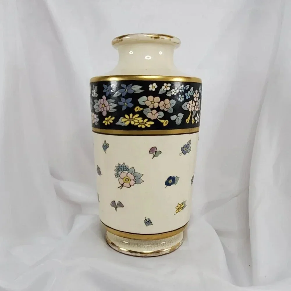 Antique J.H. Stouffer Hand Painted Floral  Vase Art Nouveau 8.5